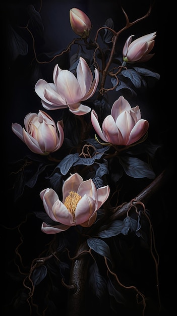 flores em um fundo escuro em estilo renascentista