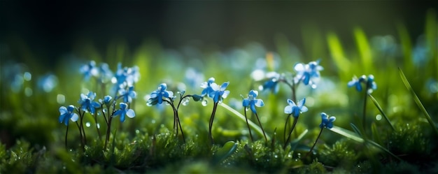 Flores em uma grama verde em um banner de campo ensolarado Conteúdo gerado por IA