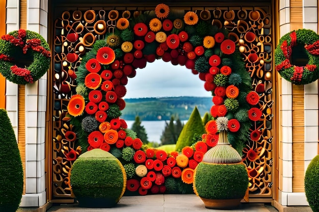 Foto flores em uma moldura de janela