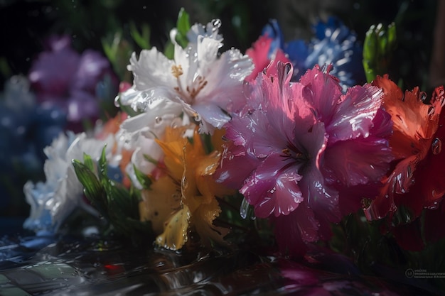 Flores em uma poça de água com água no fundo