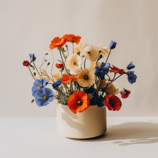 Flores em vaso em fundo branco