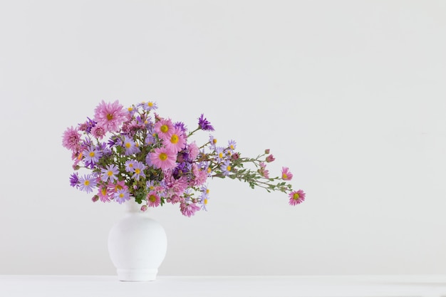 Flores em vasos de cerâmica no espaço em branco