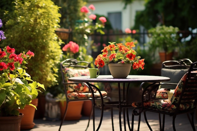 Las flores escapan de la tranquilidad que se encuentra en el jardín