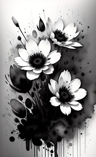 flores de estilo blanco y negro