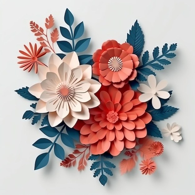 Flores en estilo de corte de papel estilo en capas artesanía de papel