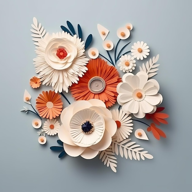 Flores en estilo de corte de papel estilo en capas artesanía de papel