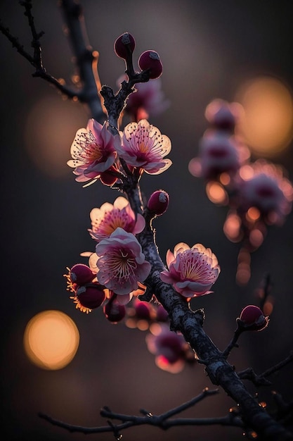 Flores etéreas de damasco japonês generativo ai
