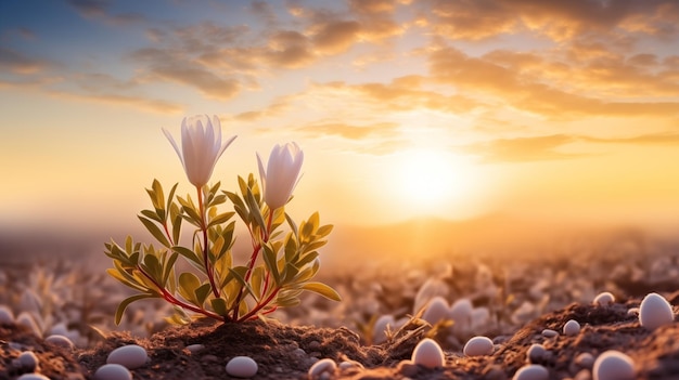 Las flores florecen el amanecer simboliza el renacimiento la esperanza y la longevidad generada por la IA