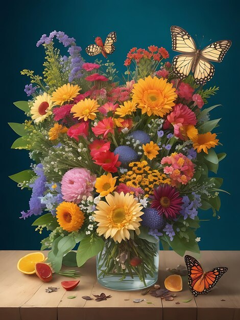 Foto flores florescem decoração de buquê floral flores coloridas padrão de planta ai gerado