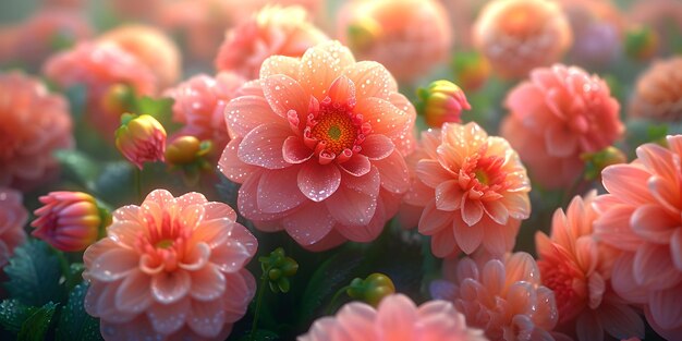 Flores florescentes vibrantes banhadas em luz suave cena de natureza linda para fundos calmos perfeito para temas da temporada de primavera AI