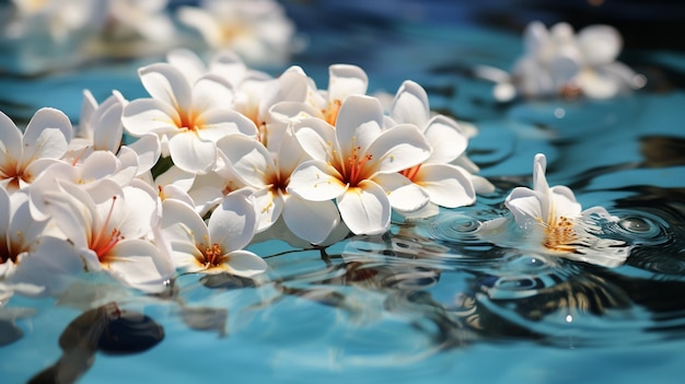 Foto las flores flotan en una sola fila en el borde de la natación