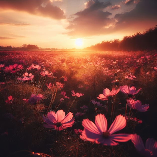 flores en el fondo del atardecer