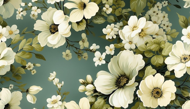 Flores de fondo de azulejos de patrón sin costuras y plantas de hojas florales