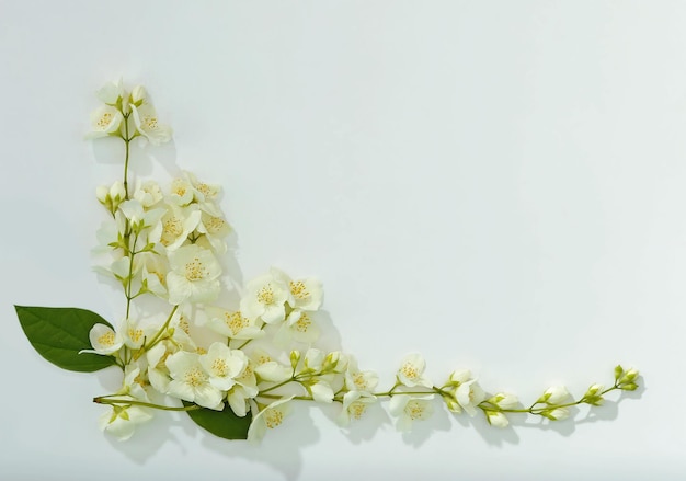 Flores frescas de jasmim no fundo branco