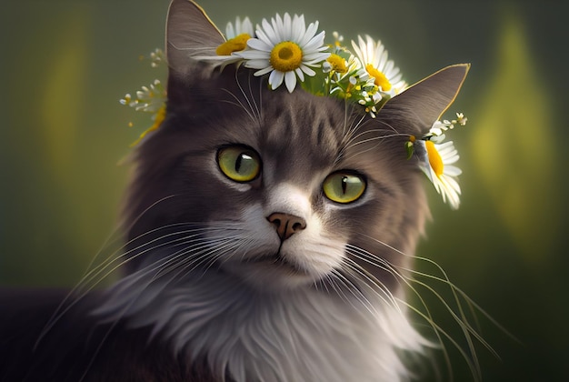 Flores de gato en la cabeza IA generativa