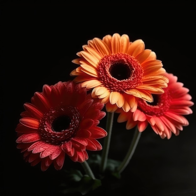 Flores de gerbera aisladas sobre fondo negro ai generativo