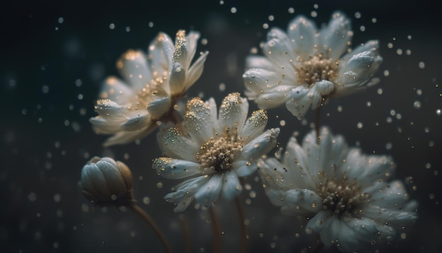 Flores con gotas de lluviaHermoso fondo con floresGenerative ai