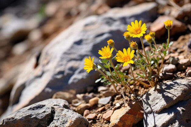 Foto flores en las grietas de las rocas de la montaña generativo ai