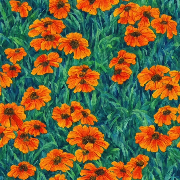 Flores de Helenio con hojas - Pintura botánica de alta calidad