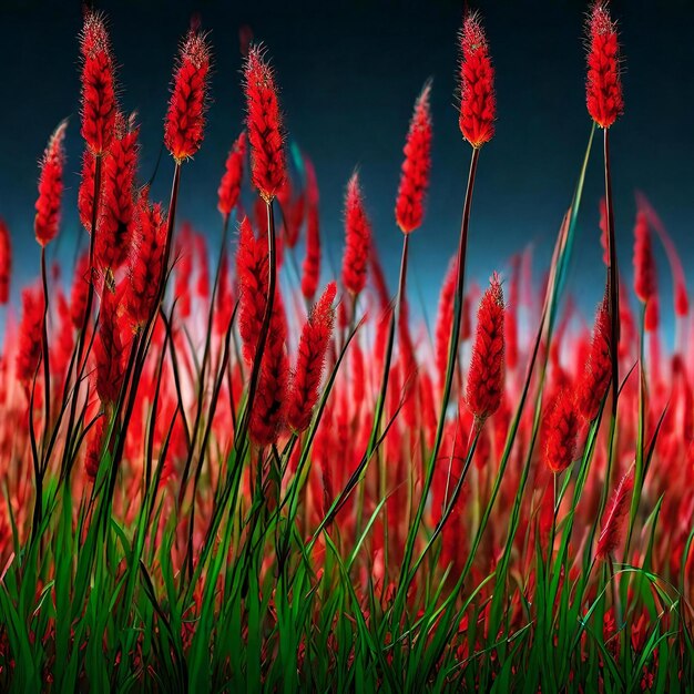 Foto flores de hierba roja sobre fondo de cielo azul
