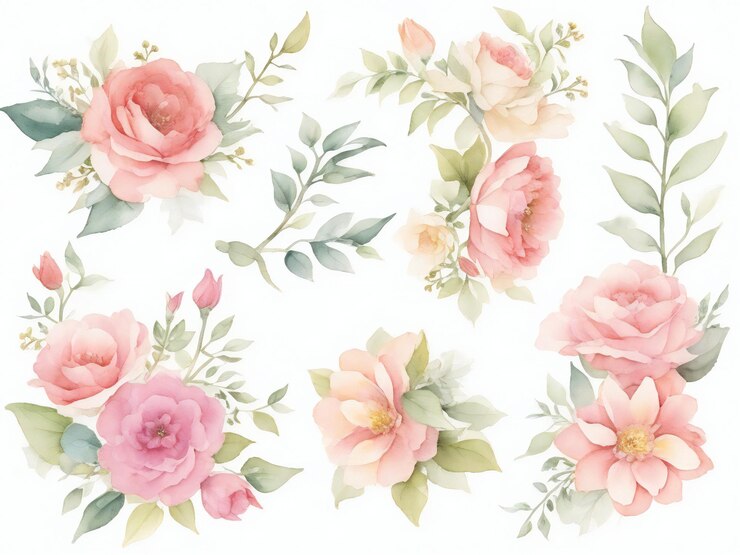 flores y hojas de acuarela dibujadas a mano