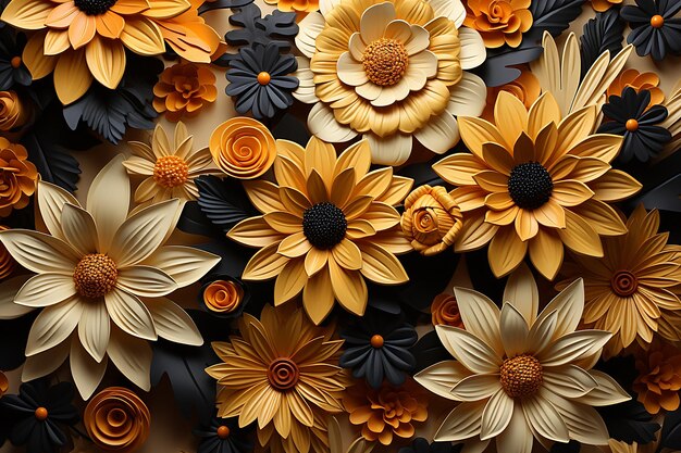 Las flores iluminadas por el sol 3D de girasol patrón de diseño floral