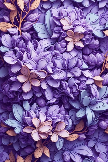 Flores ilustração detalhada de um buquê lilás intrincado arte vetorial 3d pintura de parede