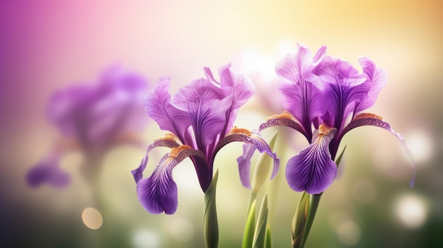 Flores de iris púrpura en un jardín.