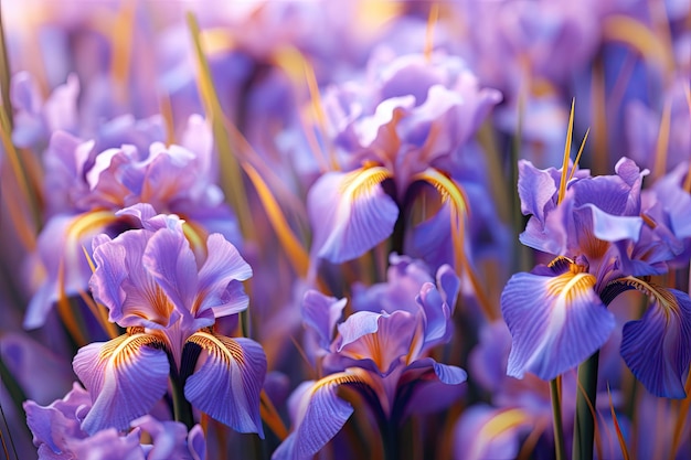 Flores de iris en violeta de cerca