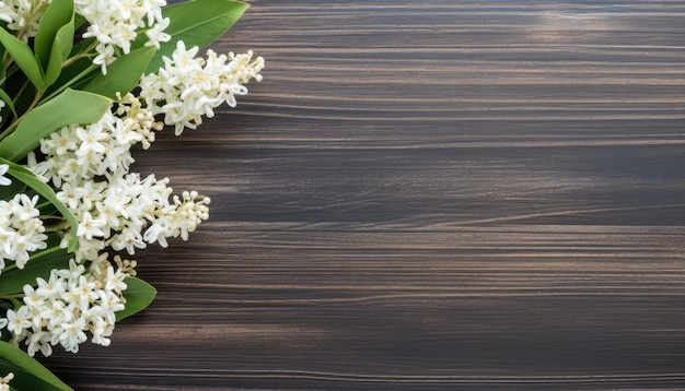 Flores de jacinto blanco sobre fondo de madera Vista superior con espacio de copia