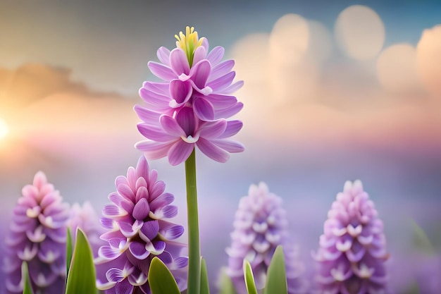 Flores de jacinto púrpura en un campo