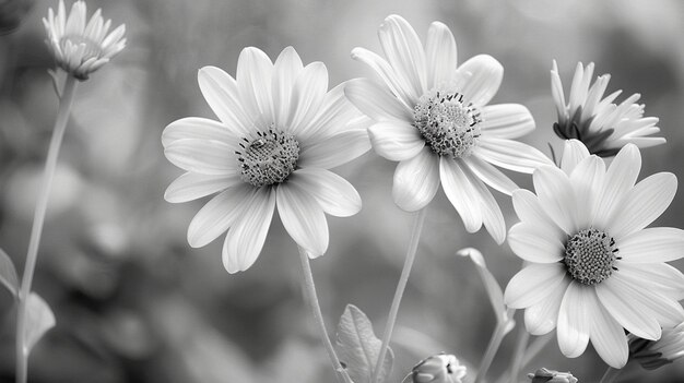 Flores en el jardín en blanco y negro