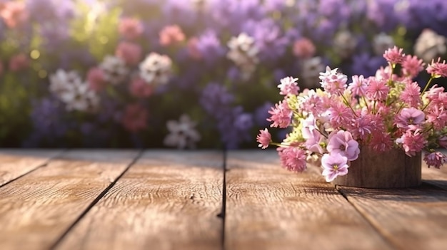 flores de jardín en una mesa de madera