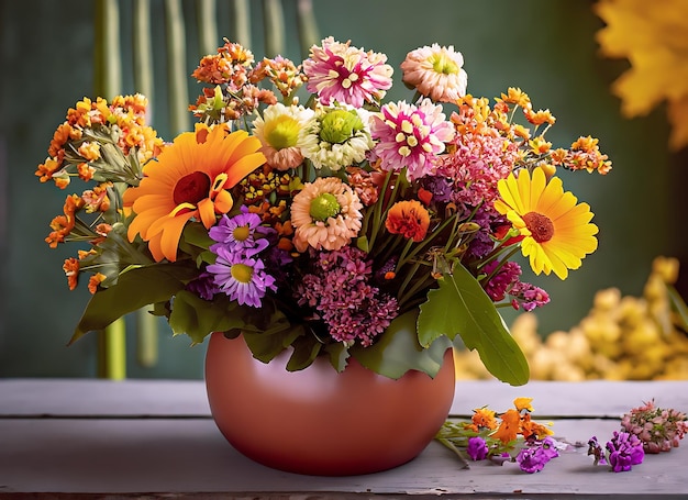 Flores de jardín de la vida campesina y decoración floral ramo de flores de otoño en jarrón