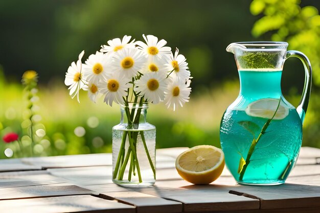 Flores en un jarrón con un limón y un limón.