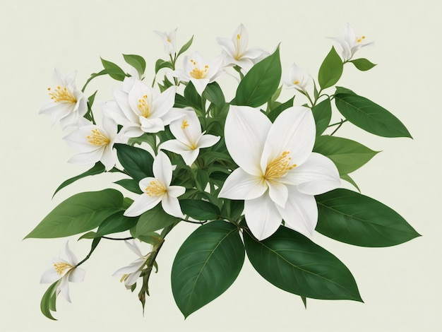 flores de jazmín en una rama con hojas