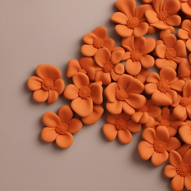 Flores laranja em um fundo cinza renderização 3d ilustração 3d