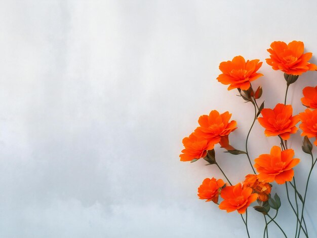 Flores laranjas contra uma parede cinzenta