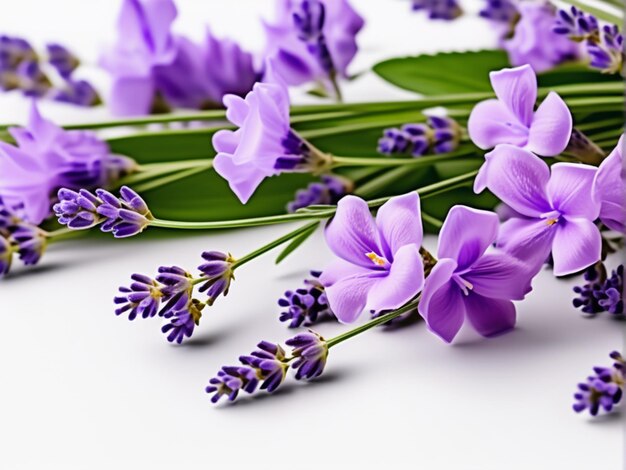 Foto flores de lavanda aisladas sobre un fondo blanco con un camino de corte