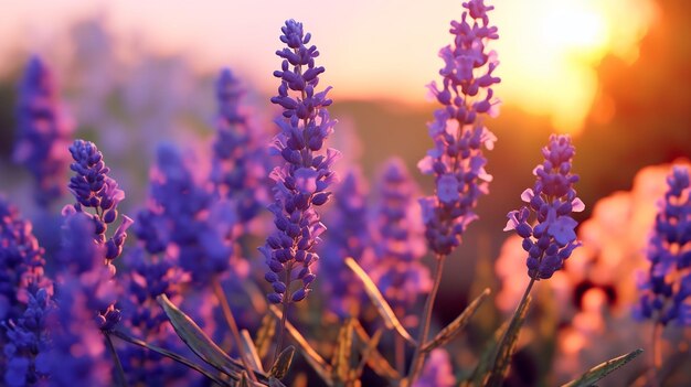 Las flores de lavanda al atardecer