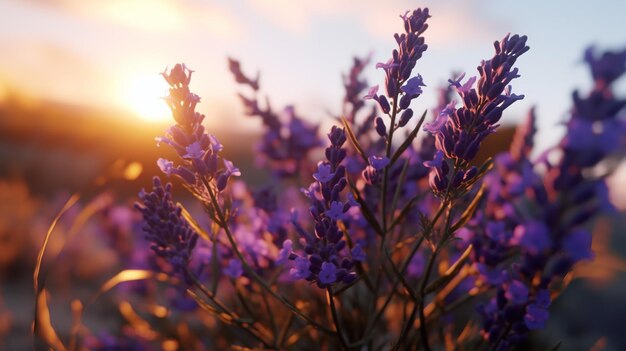 Las flores de lavanda al atardecer