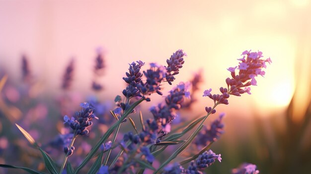 Las flores de lavanda al atardecer