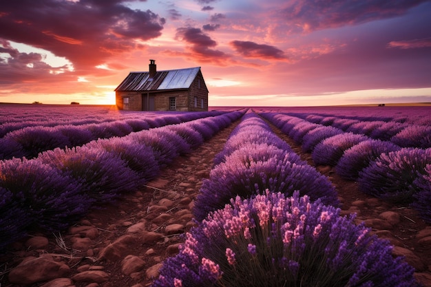 las flores de lavanda en los campos están floreciendo