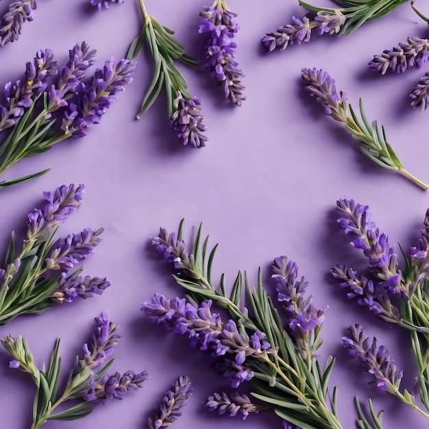 Las flores de lavanda colocan el concepto de cuidado de la piel en un fondo claro con lavanda.