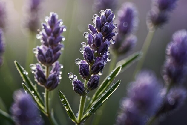 Las flores de lavanda descascadas en la luz de la mañana