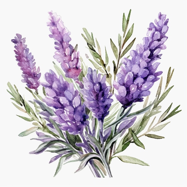 Las flores de lavanda están pintadas en acuarela sobre un fondo blanco ai generativo