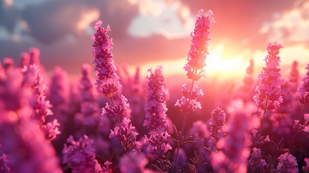 Flores de lavanda en flor con olor a violeta Crecimiento de lavanda balanceándose en el viento sobre el cielo al atardecer ingrediente de perfume de cosecha aromaterapia ingrediente de profume de campo de lavanda