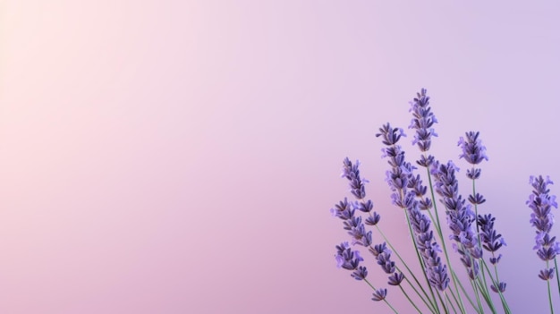 Flores de lavanda minimalistas sobre un fondo de color rosa claro