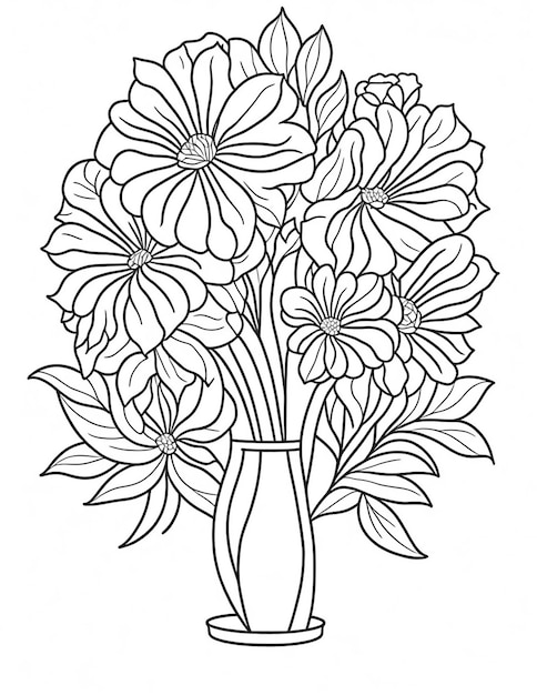 flores en un libro de colorear de jarrón