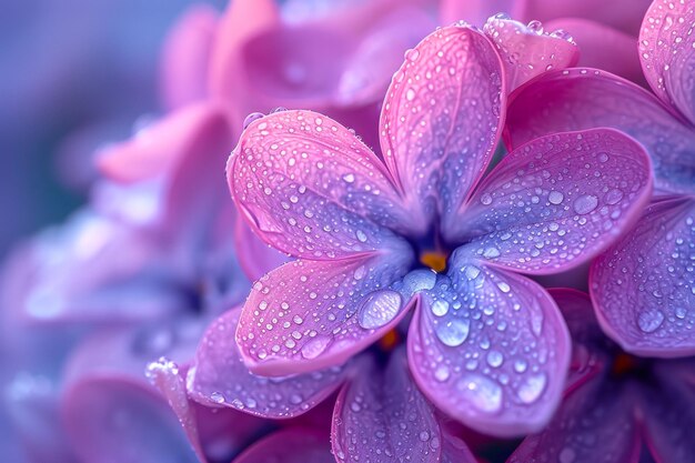 Foto flores de lila con gotas de rocío en primer plano